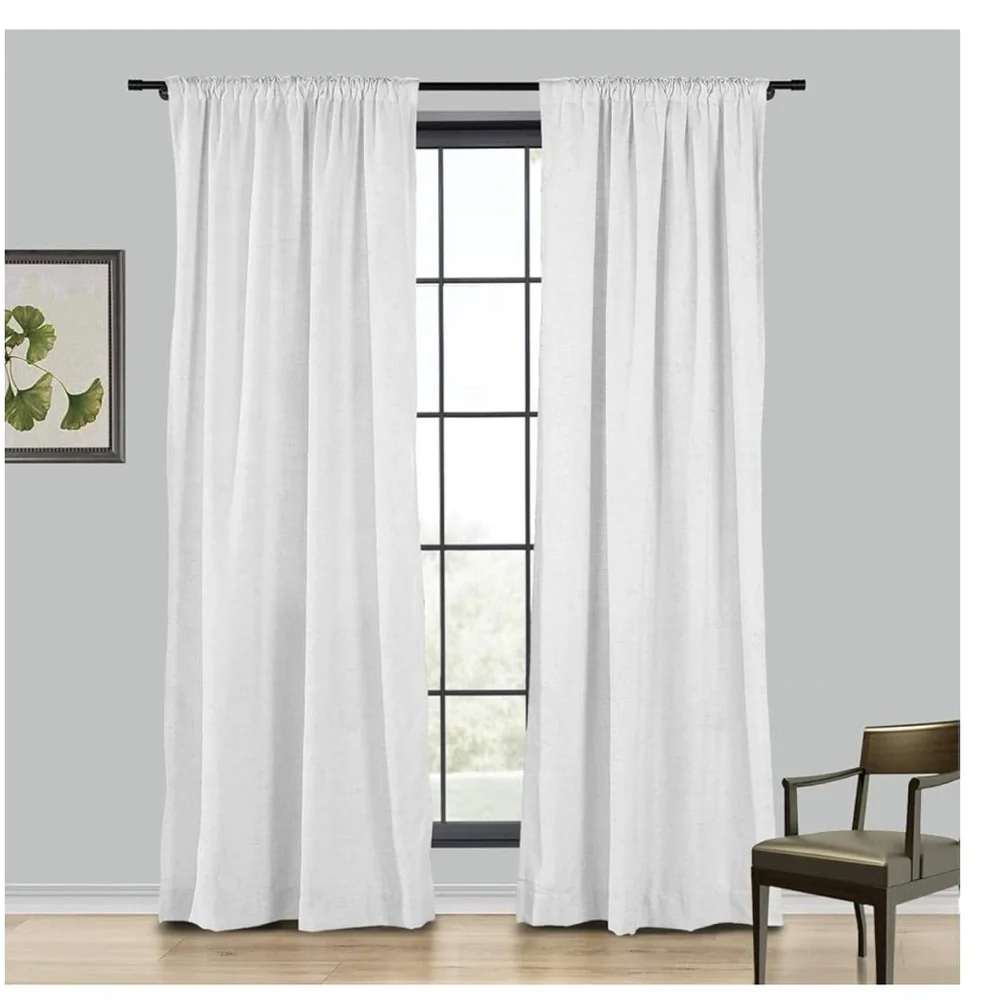 Beige White Linen Curtain Panel - Picture 1 of 6